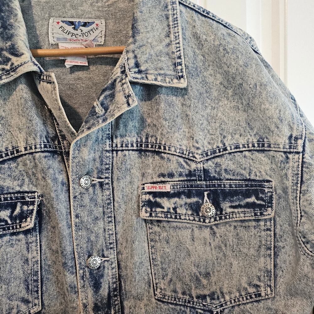 Vintage Denim Jacket Womens Large Blue Acid Wash Retro Glam Rock Oversized Punk - Picture 6 of 10
